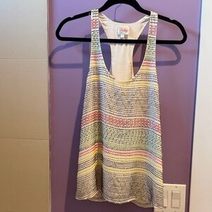 Parker Multicolor Beaded Striped Racerback Tank Top size Small